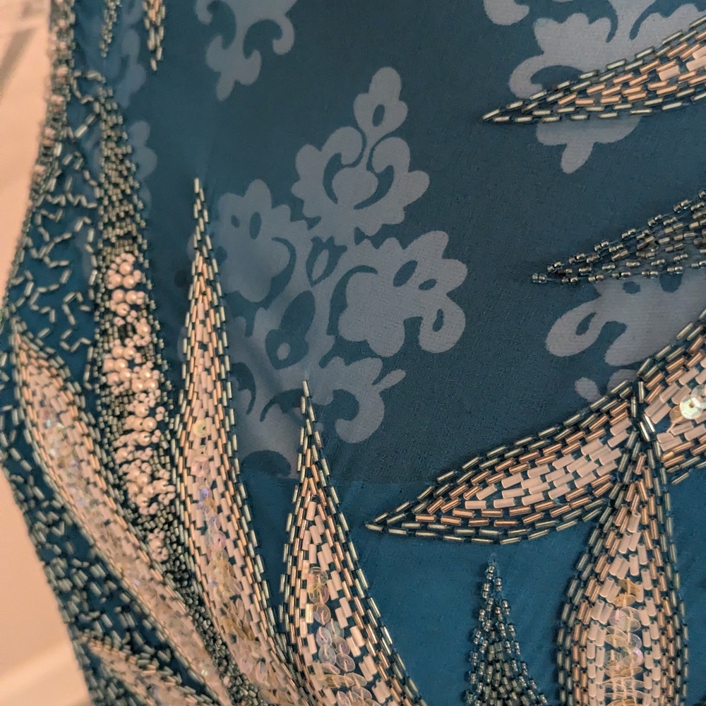 AJ Bari VTG Silk Blue Sequin Beaded Dress 10 - Picture 4 of 10